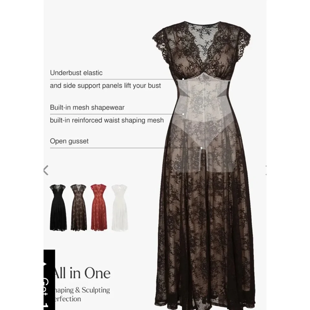 NWT Popilush Shapewear Boho Floral Lace Front Slit Maxi Dress - Picture 2 of 12